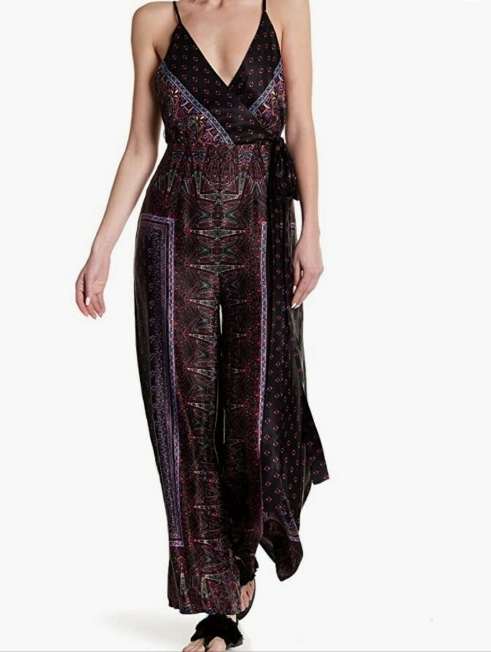 Free People Black Multi Print Wide-Leg Jumpsuit Size 4